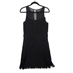 White House Black Market Black Fringe Mesh Flapper Dress Gatsby Party Small